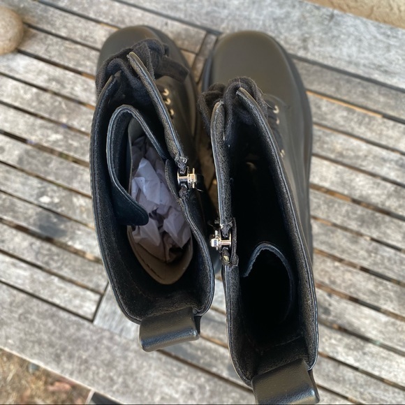 #27  Nasty Gal Black Chunky Faux Leather Lace Up Combat Boots - Picture 3 of 12